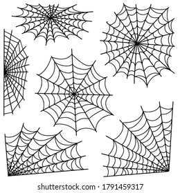 set of drawn spider webs. vector illustration isolated on white background