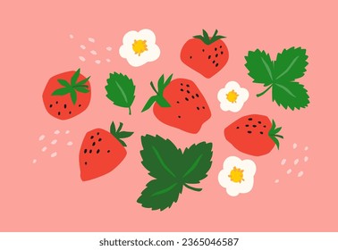 Set of drawn strawberry. Vector illustration. Isolated elements for design