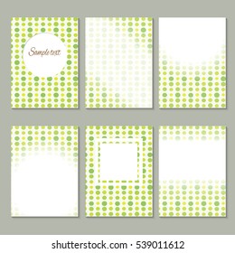 Set of drawn vector card template collection. Yellow-green striped  Dots abstract geometric pattern