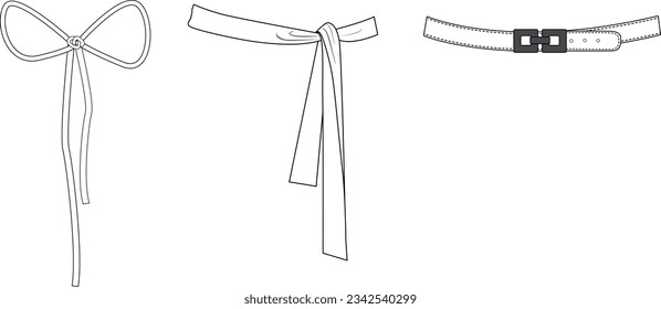 SET OF DRAWSTRING TIE UPS AND BELTS USED FOR WAIT BAND DESIGNED FOR GARMENTS DRESSES TOPS AND APPARELS IN EDITABLE VECTOR