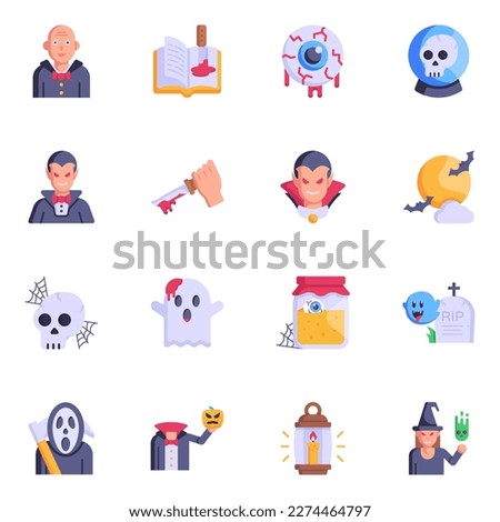 Set of Dreadful Demon Flat Icons
