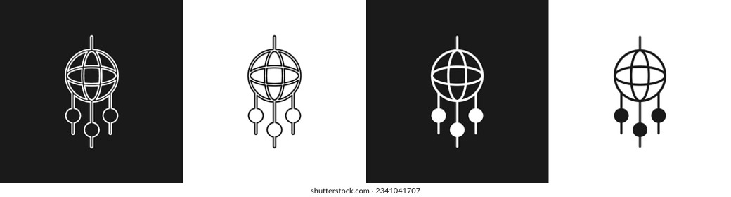Set Dream catcher with feathers icon isolated on black and white background.  Vector