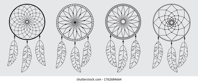 set of dream catcher vector illustration