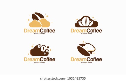 Set of Dream coffee logo designs concept vector, Cloud and Coffee logo template designs