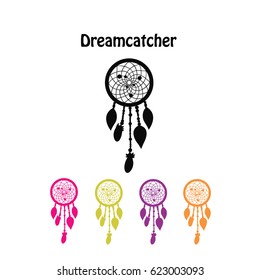Set of dreamcatcher silhouettes. Boho style. Vector art