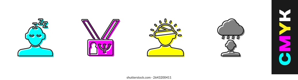 Set Dreams, Psychology, Concussion, headache and Depression and frustration icon. Vector