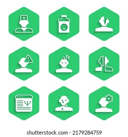 Set Dreams, Tear cry eye, Solution problem in psychology, Bipolar disorder, Online psychological counseling, Finding,  and Male doctor icon. Vector