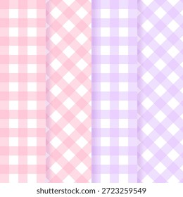 Set of dreamy pastel Gingham Seamless Pattern.Checkered Background collection.Minimal Plaid Pattern in pink and violet for Textile and prints.