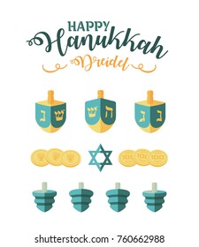 Set of dreidel elements. Happy Hanukkah.