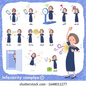 A set of dress fashion women on inferiority complex.There are actions suffering from smell and appearance.It's vector art so it's easy to edit.
