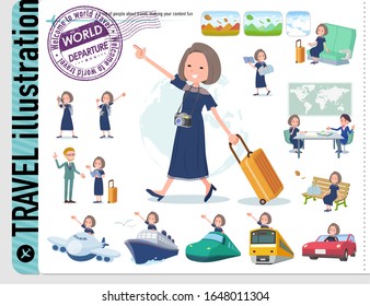A set of dress fashion women on travel.There are also vehicles such as boats and airplanes.It's vector art so it's easy to edit.
