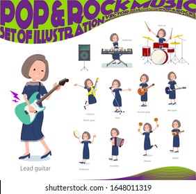 A set of dress fashion women playing rock 'n' roll and pop music.There are also various instruments such as ukulele and tambourine.It's vector art so it's easy to edit.

