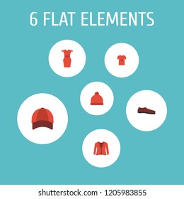 Set of dress icons flat style symbols with t-shirt, shoe, baseball cap and other icons for your web mobile app logo design.