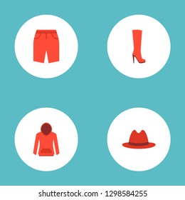 Set of dress icons flat style symbols with shorts, heeled shoe, panama and other icons for your web mobile app logo design.