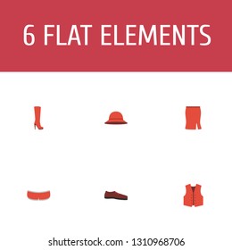 Set of dress icons flat style symbols with heeled shoe, woman hat, underwear and other icons for your web mobile app logo design.