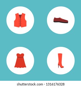 Set of dress icons flat style symbols with sundress, heeled shoe, vest and other icons for your web mobile app logo design.