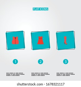Set of dress icons flat style symbols with vest, sundress, heeled shoe and other icons for your web mobile app logo design.