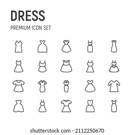 Set of dress line icons. Premium pack of signs in trendy style. Pixel perfect objects for UI, apps and web. 
