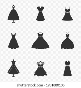 Set of dress simple vector icons with transparent background (PNG). Vector illustration.