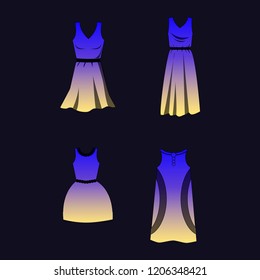 A set dresses different styles and gradient fill Dawn  With black stroke  Vector illustration and clipping mask 