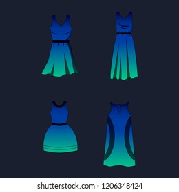 A set dresses different styles and gradient shading Noon  With black stroke  Vector illustration and clipping mask 