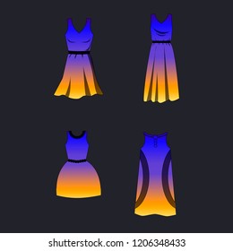 A set dresses different styles and gradient shading Sunset  White Stroke Vector illustration and clipping mask 