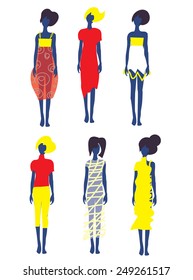 Set of dresses and fashion models illustration