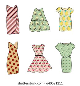 set of dresses with fruit patterns