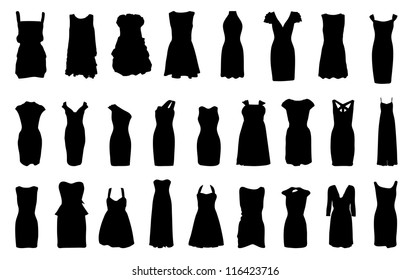Set of dresses silhouette isolated on white background