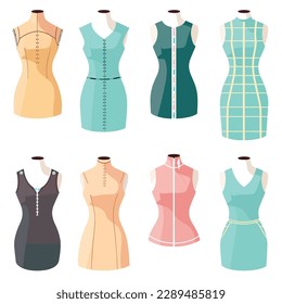 Conjunto de ilustraciones vectoriales de vestidos aisladas
