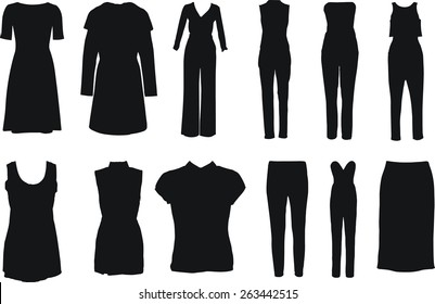 Set of dresses - vector silhouettes on white