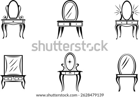 Set of dressing table icons elegant vanity mirror silhouette illustrations