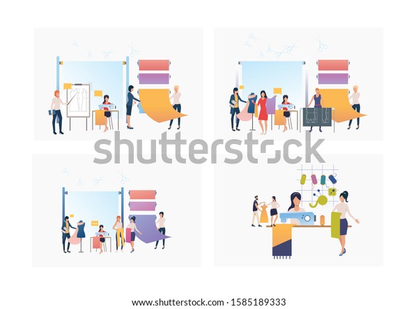 Set Dressmakers Sewing Clothes Sewing Studio Stock Vector Royalty