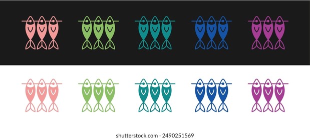 Das Symbol für getrockneten Fisch auf schwarzweißem Hintergrund festlegen.  Vektorgrafik