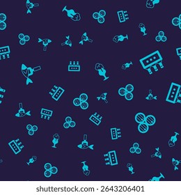Set Dried fish, Pack of beer bottles, Glass and Wooden barrel on seamless pattern. Vector