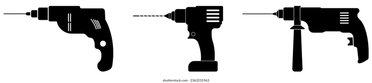 Set of drill icons. Vector illustration isolated on white background
