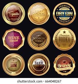 Set of drink badges. Golden icons.