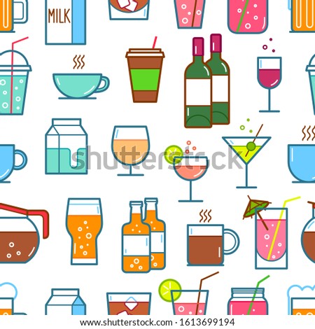 Set of drink and beverage icons. Vector illustration