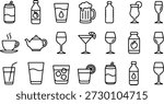 Set of drink and beverage line icons including coffee, juice, wine, and cocktails