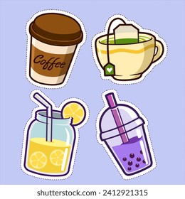 Set of Drink Cartoon Sticker Vector Illustration