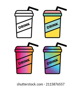 Set of drink cup or beverage container with written drink letter icon design for illustration element