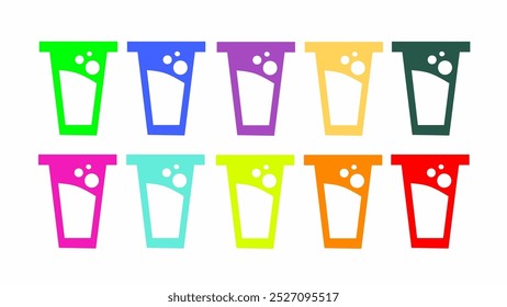 Set of drink cup icons with colorful flavors, street food sign, isolated on white background, vector illustration