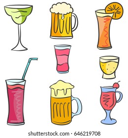 Set drink design vector art doodles