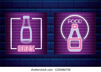set drink with food neon light label