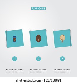 Set of drink icons flat style symbols with seed, tree, iced drink and other icons for your web mobile app logo design.