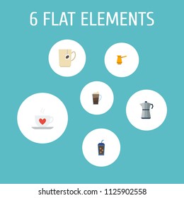 Set of drink icons flat style symbols with mocha, coffee capsule, saucer and other icons for your web mobile app logo design.