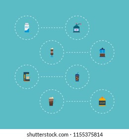 Set of drink icons flat style symbols with pocket milk, pot, iced drink and other icons for your web mobile app logo design.