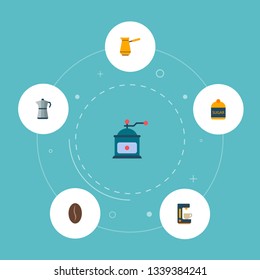 Set of drink icons flat style symbols with turkish cezve, percolator, coffeemaker and other icons for your web mobile app logo design.