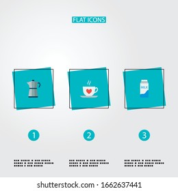 Set of drink icons flat style symbols with percolator, pocket milk, saucer and other icons for your web mobile app logo design.