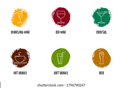 Set of drink icons isolated on white. Vector illustration